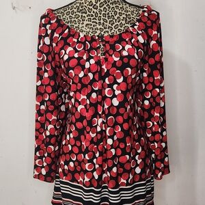 Notations Red, White & Black Polka Dot Peasant Tunic